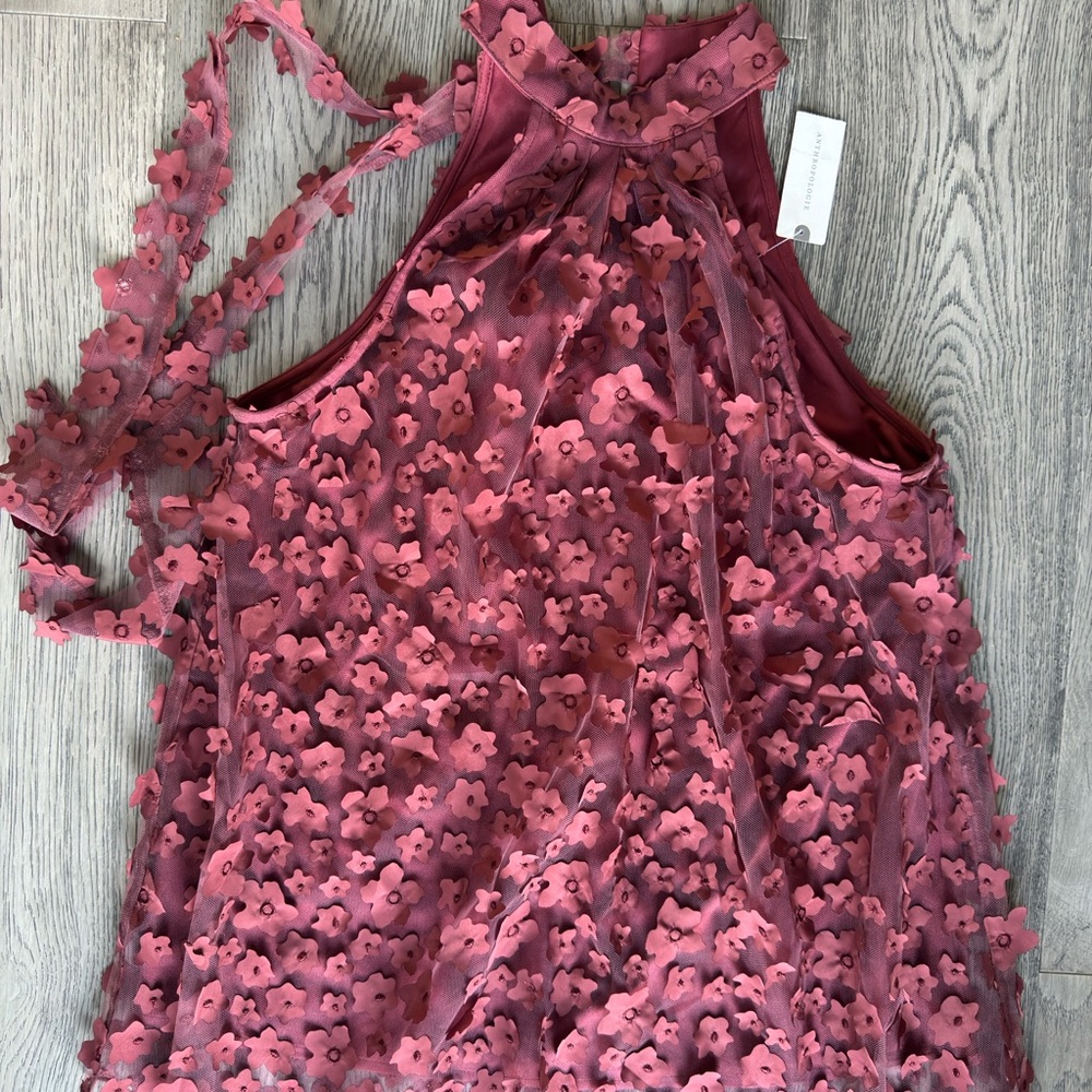 Anthropologie Pink Floral Appliqué Blouse